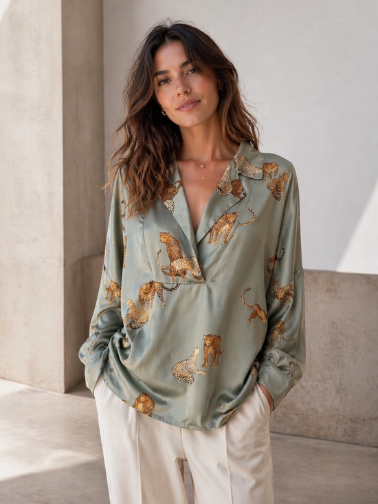 easel Tops - Easel sage green cheetah print top, size L, NWT